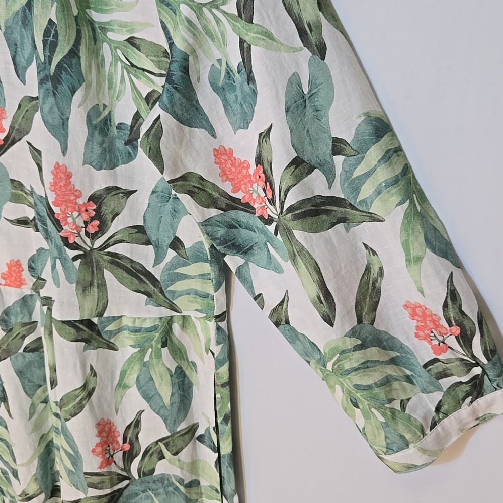 J. McLaughlin Cunningham Palm Print Linen Blend Tiered Shirt Dress M Resort - Picture 9 of 15